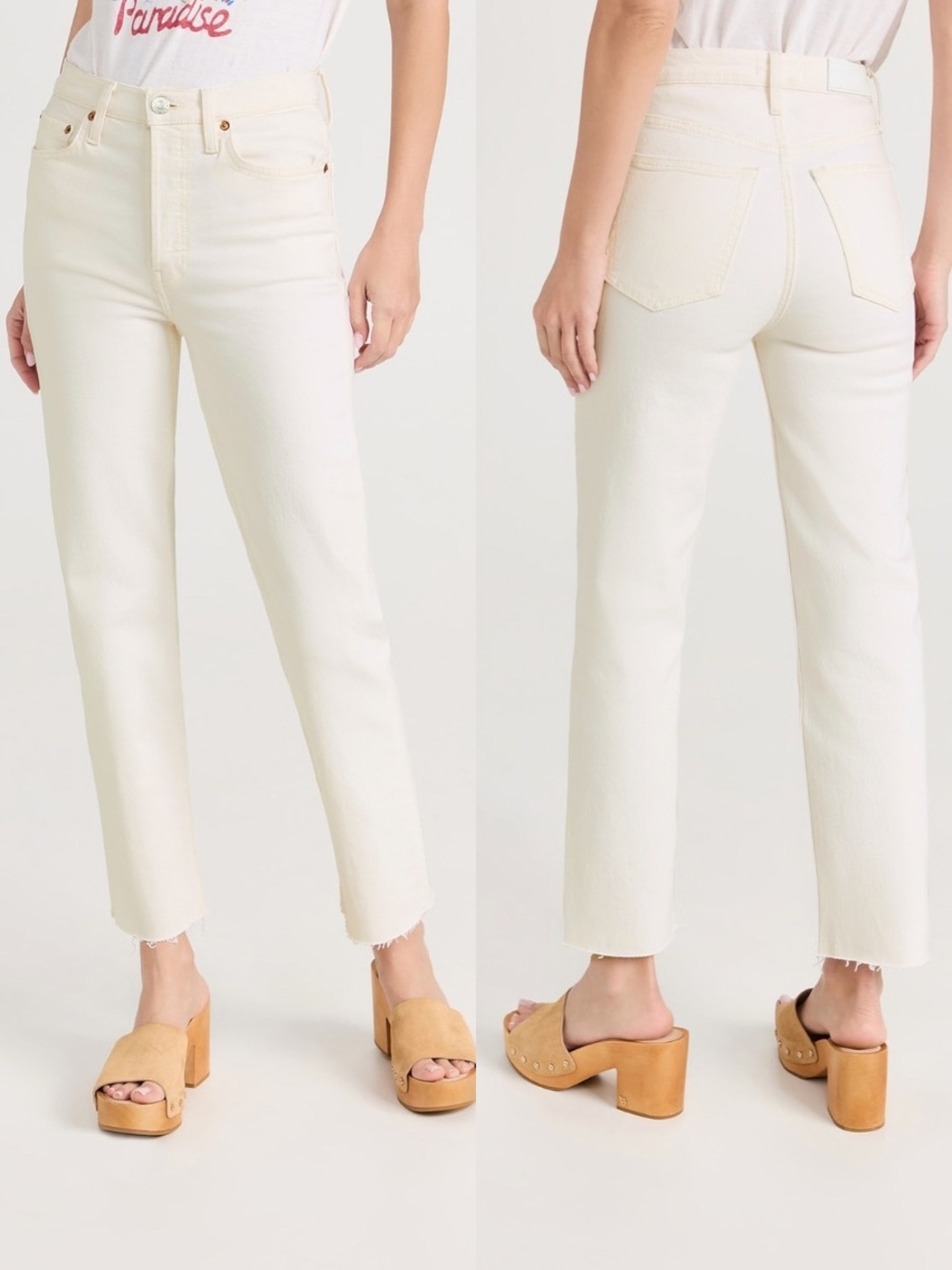 RE/DONE 100% Cotton Rigid 70s Stove Pipe Cropped Jeans in White size 25